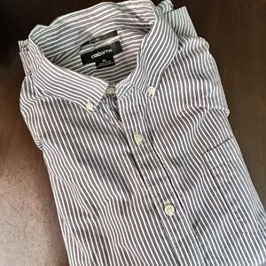 Vintage Y2K Claiborne Black White Stripe Button Shirt Men's XL 2-Ply 100% Cotton